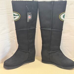 NWT NFL Women’s Greenbay Packer Black Suede Knee High Boots- Size 10 ( see note)